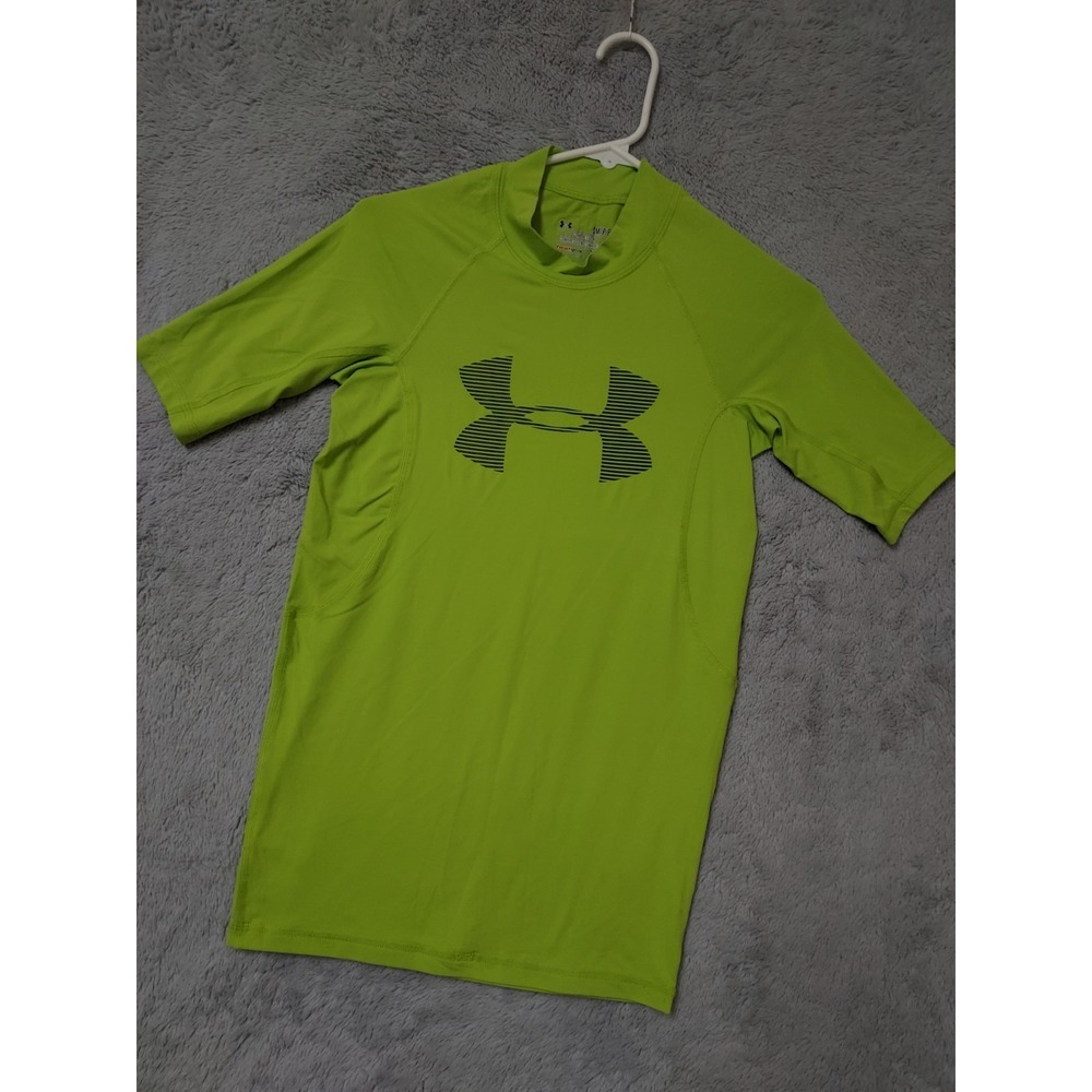 Under Armour Compression Shirt Men Small Heat Gear Green Graphic Print Lock Mock